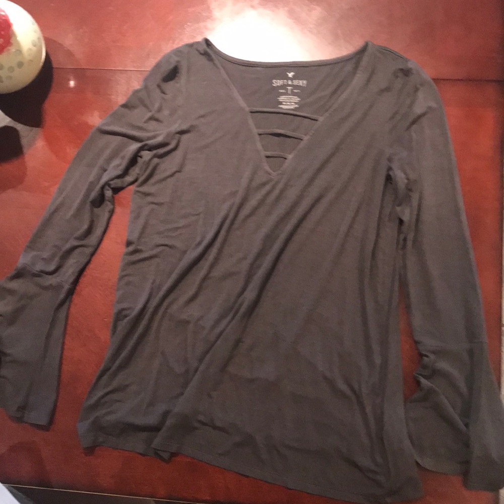 Grey cutout long sleeve shirt